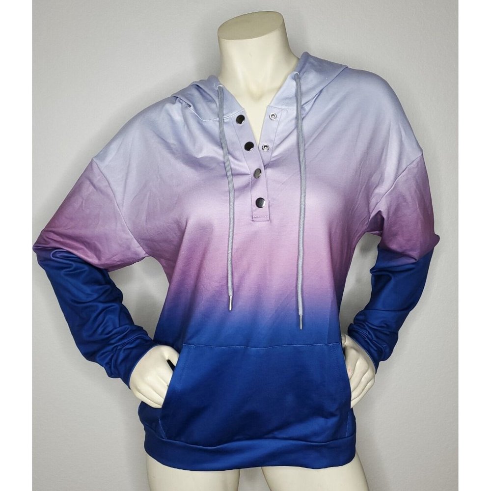 ETCYY Women's Color Block Hoodie Long Sleeve Casual Drawstring Button Down Med